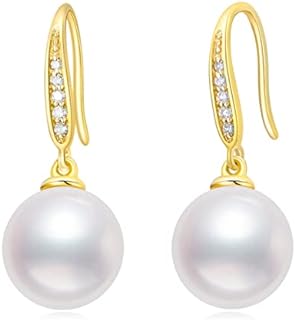SISGEM 18k Gold Natural Diamond and Freshwater Cultured Pearl Dangle Earrings for Women, Fine Jewelry Gifts for Her