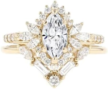 14K Yellow Gold Marquise Wedding Ring Set with 2.73 CT. Moissanite for Women, Wishbone Design