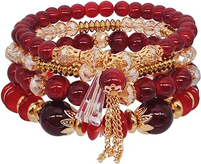 Bohemian Crystal & Red Bead Bracelet with Zinc Rope Chain for Women - Stackable Boho Chic Design Gift