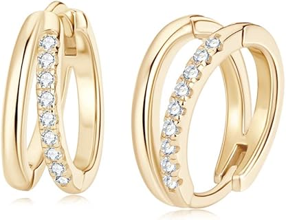 S925 Silver Double-Hoop 0.18 Carat Natural Diamond Earrings - Simplistic Design, VS1, D-color, Ideal Cut - Luxurious Accessory for Women