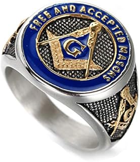 Stainless Steel Vintage Freemason Wedding Ring for Men with No Gemstone, Emblem Design