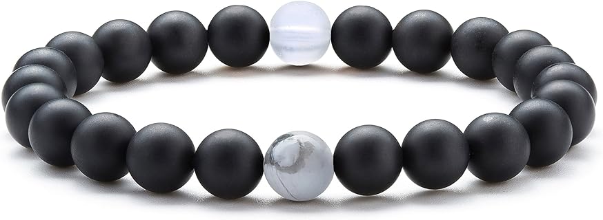 Hamoery Men Women 8mm Tiger Eye Stone Beads Bracelet Elastic Natural Stone Yoga Bracelet Bangle