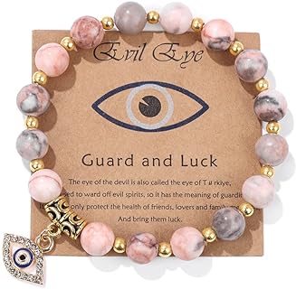 Bead Chain Evil Eye Bracelet with Alloy Clasp and Gems for Both Men & Women, Handmade with Natural Stone Beads - Unisex Design for Protection and Good Luck
