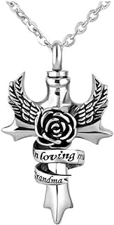 Cross Angel Wings Urn Necklace for Ashes in Loving Memory Dad Mom Grandma Grandpa Brother Sister Uncle Aunt Son Cremation Keepsake Memorial Jewelry