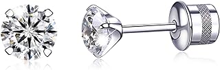 VGACETI Titanium Earrings, Hypoallergenic Screw Back G23 Implant Grade 20G Titanium Simulated Diamond Earrings for Sensitive Ears 5mm 5A Cubic Zirconia Stud Earrings for Girls Women Men