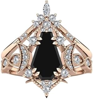 Vintage Black Onyx Engagement Ring Set 2.5 CT Art Deco Coffin Shaped Black Onyx Ring Set Vintage Wedding Ring Set Antique Bridal Ring