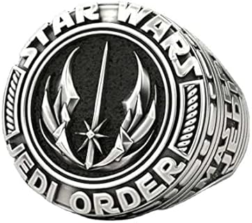 Stainless Steel Clasp Star Wars Wedding Rings for Men, Non-precious Metal Punk Gothic Jedi Order Symbol, Ideal for Punk Rock Clubs and Cosplay Events, Size 8