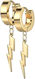 316L Stainless Steel Lightning Bolt Dangling Huggie Hinged Hoop Earrings, Sold as a Pair
