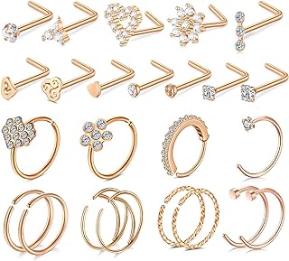 MODRSA Nose Rings Nose Rings Hoops Nose Studs Nose Rings for Women Surgical Steel Nose Hoops 20 gauge 18 gauge Nose Piercing Jewelry Silver Rose Gold
