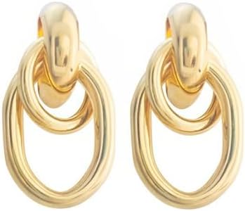 14K Gold Door Knocker Statement Earrings for Women Geometric Circle Twisted Earrings Round Drop Dangle Earrings