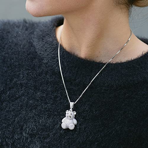 Teddy Bear Necklaces for Women - Sterling Silver Necklace with Cubic Zirconia Stones Pendant - Pendant Necklace with 18'' Box Link Chain for Birthday