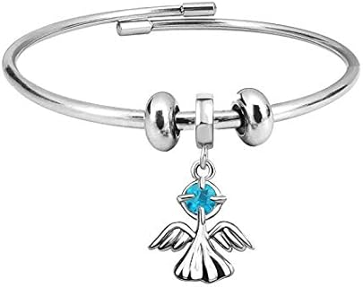 Stainless Steel Clasp Angel Wing Cuff Bracelet with Bead Chain and Stainless-steel Gem for Women, Elegant Design