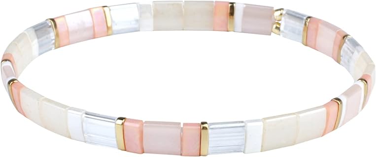 Spring Ring Clasp Flat Bead Bracelet with Bead Chain, Bohemian Style Accessory for Women, Handcrafted Tila Bead Stack Friendship Bracelet