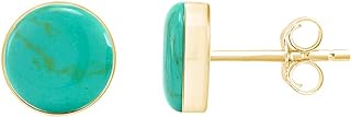 14K Gold Plated Sterling Silver Turquoise Stud Earrings with Push Back for Women, Round Dome Design
