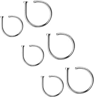 D-Shaped Unisex Nose Ring Hoop Set in Stainless Steel with Cubic Zirconia, Ideal for Various Piercings - 18G/20G in Black/Gold/Silver