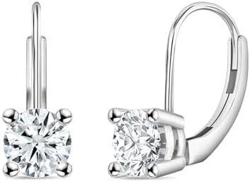 Round Lab Grown White Diamond Solitaire Lever Back Drop Earrings for Women in 10K Solid Gold