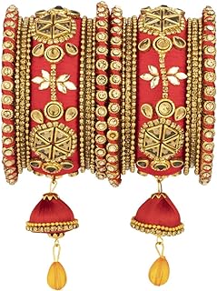 Spring Ring Clasp Mexican Bangle Chudha Bracelet Set with Box Chain for Women, Fashionable Indian Wedding Wear Design