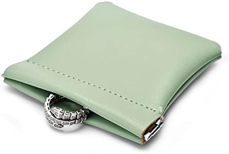 Woodten PU Leather Jewelry Travel Bag with Automatic Sealing in Polished Green Finish - Rectangular Fashionable Jewelry Storage for Ring, Earrings, Necklaces - Ideal Christmas, Wedding Gift Bag (L)