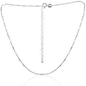 SEA OF ICE Sterling Silver 1mm Diamond-Cut Bar Station Rolo Chain Necklace For Women, Size 14" - 36" Italy