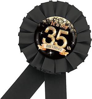 It's My 35th Birthday Tinplate Badge Pin, Happy 35th Birthday Button Pin for Women Men, Black Rosette 30 & Fabulous Award Ribbon Pin, It's My Birthday Party Decoration