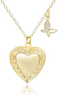 Love Heart Locket and Butterfly Pendant Necklace for Women 18K Gold Plated Photo Lockets that Hold Picture Jewelry Christmas Gifts for Teen Girls [HN-LK-G]