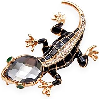 Crystal Lizard Brooches for Women Fashion Craft Gold Rhinestone Animal Pins Shining Jewelry Black Green Stone Golden Plated