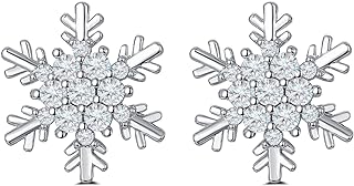 Push Back Rhinestone-studded Winter Snowflake Stud Earrings, Silver-tone Brass for Women, Stud Design