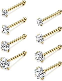 Jstyle Hypoallergenic Nose Rings 18G 20G Surgical Stainless Steel Nose Rings Studs Cubic Zirconia Nose Ring Labret Nose Piercing Jewelry for Women Men 1.5mm 2mm 2.5mm 3mm