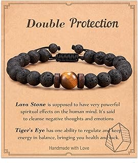 Double Protection Natural Stone Bracelet for Men Teen Boys, Genuine Premium Tiger Eye Black Onyx 8mm Handmade Bead Bracelet Healing Crystal Bracelet Bring Luck, Prosperity & Happiness