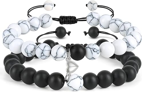 Bead Chain Couple Matching Bracelets - Perfect Christmas, Birthday or Valentine's Day Gift for Him and Her - Sophisticated Natural Bead Bracelet Design for Best Friends or Lovers