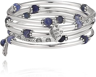 FULU AUTUMN Beaded Bangle Bracelets for Women Silver Wrap Bangles Bracelet Womens Costume Jewelry Fashion Gift