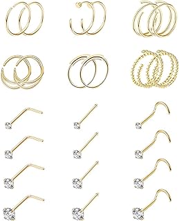 24-Piece Set of 20G Surgical-Grade Stainless Steel Cubic-Zirconia Nose Studs for Jewelry Enthusiasts