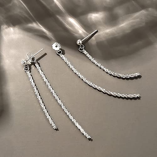 Reffeer Solid 925 Sterling Silver Long Dangle Earrings Tassel Chain for Women Girls Minimalist Dangle Earrings Drops