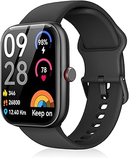 FQQ 血糖値測定スマートウォッチ、100種類運動モードとAlexa音声対応、1.91インチ大画面、防水で健康管理に最適なブラック腕時計