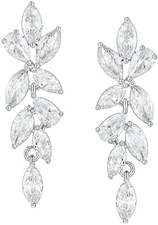 SWEETV Marquise Wedding Earrings for Brides, Bridal Bridesmaid Earrings for Wedding, Cubic Zirconia Rhinestone Drop Earrings for Women, Formal Prom Jewelry Gifts