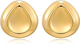 Large Chunky Push Back Gold Stud Earrings for Women, Solid Zinc Geometric Design Fashion Statement