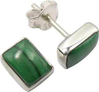 SilverStarJewel 925 Stamp Pure Sterling Silver Rectangle Malachite Stud Earrings 0.3" Cyber Week Discount