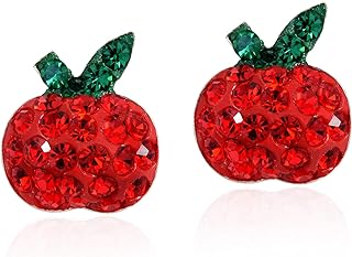 AeraVida Plump Red Apple Cubic Zirconia .925 Sterling Silver Stud Earrings | Classic Stud Earrings for Women | Fruit Earrings