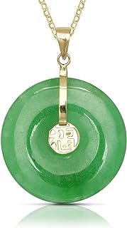 Women's Donut-Shaped Jadeite Pendant Necklace with 14k Yellow Gold Rope Chain and Spring Ring Clasp