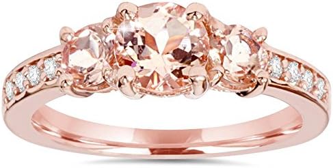 P3 POMPEII3 Morganite & Diamond Engagement Ring in 14K Rose Gold, Classic 3-Stone Design, Size 4.5