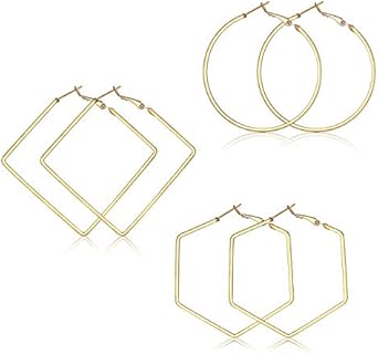18K GOLD Hoop Earrings For Women hypoallergenic Lightweight Geometric Octagon Square Hoop Earring Fashion Minimalist Jewelry For Women