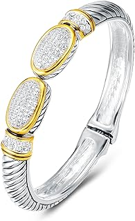 Spring Ring Clasp Pave Stone Cable Chain Bangle | Retro Antique Design for Stylish Men and Women | Elegant Gift for Valentine or Mother's Day