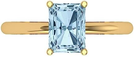 1.75 ct Radiant Cut Natural Sky Blue Topaz 18K Yellow Gold Solitaire Wedding Engagement Bridal Promise Ring