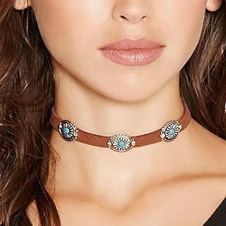 FMR Boho Choker Necklaces for Women Vintage Choker Necklace Velvet Turquoise Brown Necklaces Choker Jewelry for Women and Teen Girls