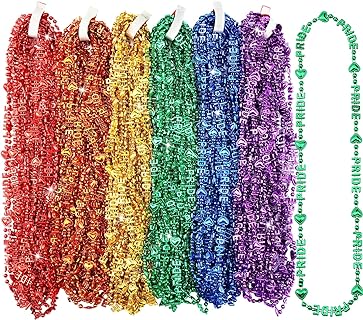 72 Pcs Rainbow Bead Necklaces 33 Inch Heart Pride Necklace Accessories Metallic Gay Lesbian Pride Beads Necklaces Bulk for Women Men LGBTQ Stuff Parade Costume Decor Party Supplies, 6 Colors