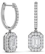 Lever-back Sterling Silver ANGEL SALES 2.00 Ct Emerald Cut Diamond Drop Earrings for Women - 14K White Gold Finish