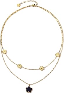 14K Gold Plated Stainless Steel Clover Pendant Necklace with Layered Chain for Women - Durable, Allergy-Free Jewelry Gift