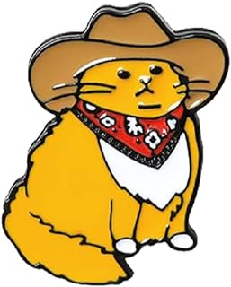 Alloy Metal Enamel Cat Cowboy Brooch with Pin Clasp for Men, Women, Girls and Boys: Whimsically Designed & Fun Accessory