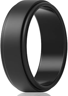 ThunderFit Silicone Wedding Rings for Men - Step Edge Sleek Design Rubber Engagement Bands - 8mm Width - 2mm Thickness