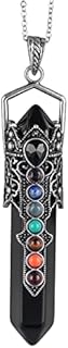 TUMBEELLUWA 7 Chakra Hexagonal Crystal Wand Pendant for Unisex, Wrapped Double Crystal Points Necklace with Chain